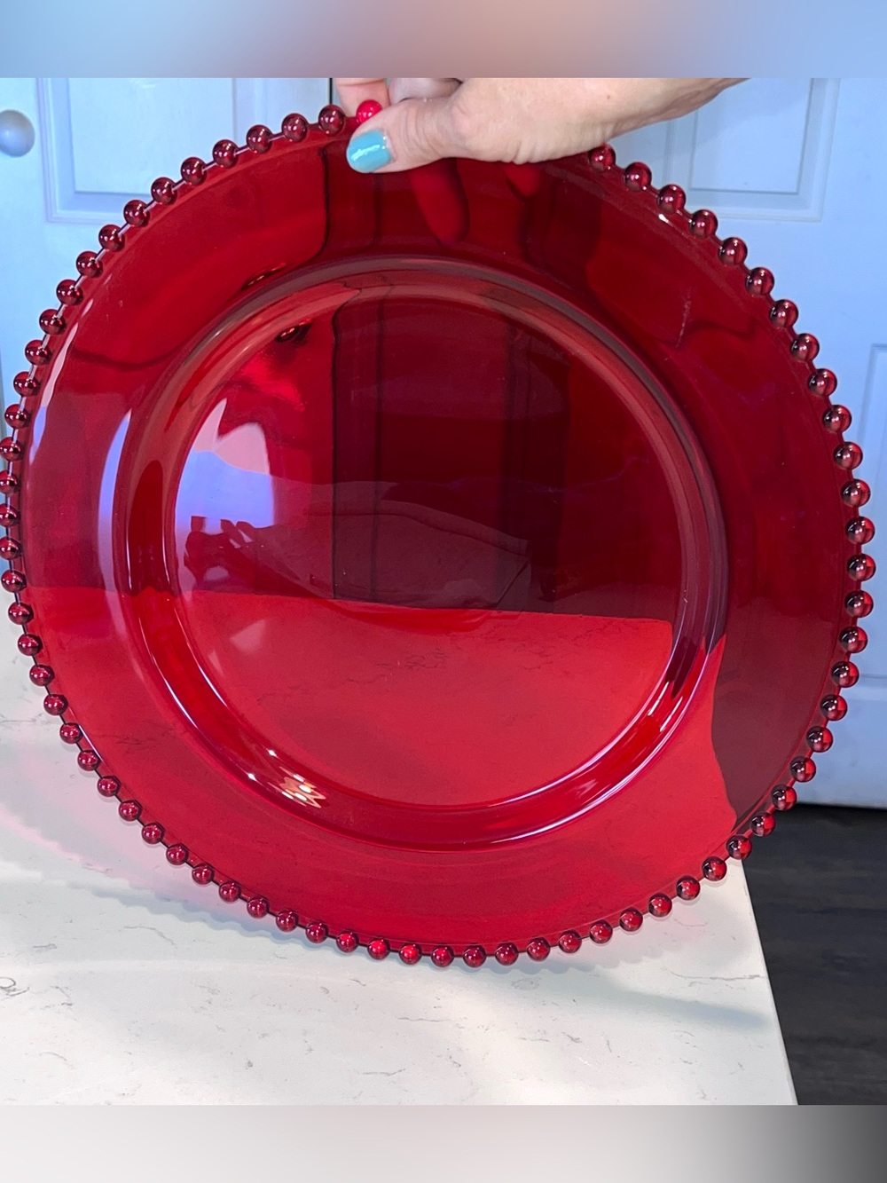 Ruby Red Beaded Edge Cake, Serving Plate Not 1/2 Inch High x 13 Inch Round